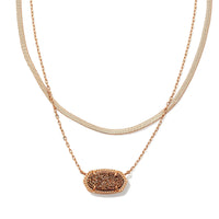 Elisa Herringbone Rose Gold Multi Strand Necklace in Rose Gold Drusy