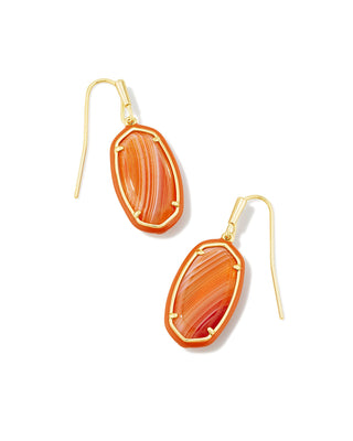 Dani Enamel Frame Drop Earring Gold in Orange Banded Agate