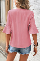 Pink Ruffled Half Sleeve V-Neck Top
