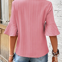Pink Ruffled Half Sleeve V-Neck Top