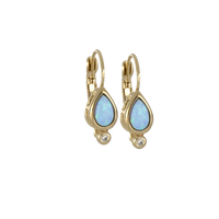 F5561-G6F0 Opalas do Mar Blue Pear Opal French Wire Earrings - Gold