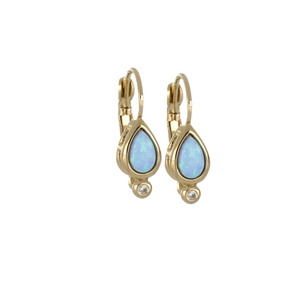 F5561-G6F0 Opalas do Mar Blue Pear Opal French Wire Earrings - Gold