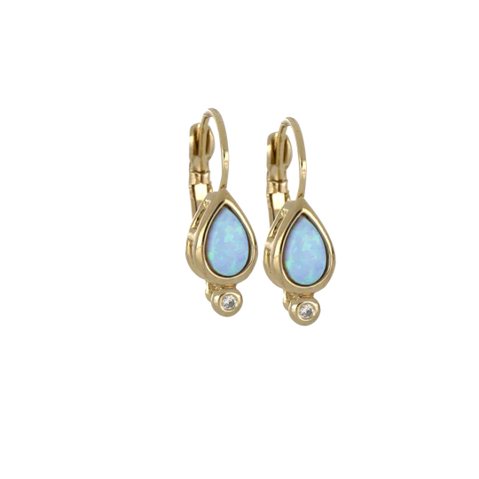 F5561-G6F0 Opalas do Mar Blue Pear Opal French Wire Earrings - Gold