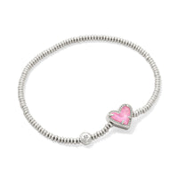 Ari Heart Rhodium Stretch Bracelet in Pink Iridescent Glitter Glass