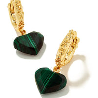 Penny Heart Huggie Earring Gold in Green Malachite