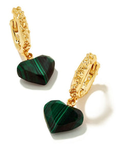 Penny Heart Huggie Earring Gold in Green Malachite