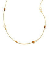 Monica Gold Long Strand Necklace in Brown Mix
