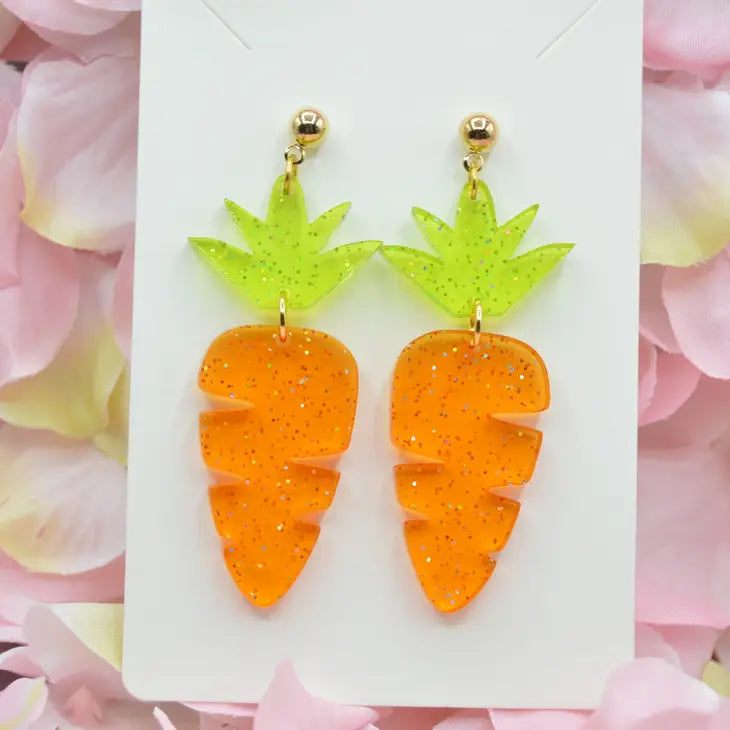 Glitter Carrot Acrylic Earrings