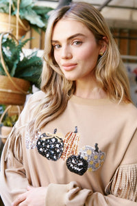 Taupe Pumpkin Sequin Patch Top