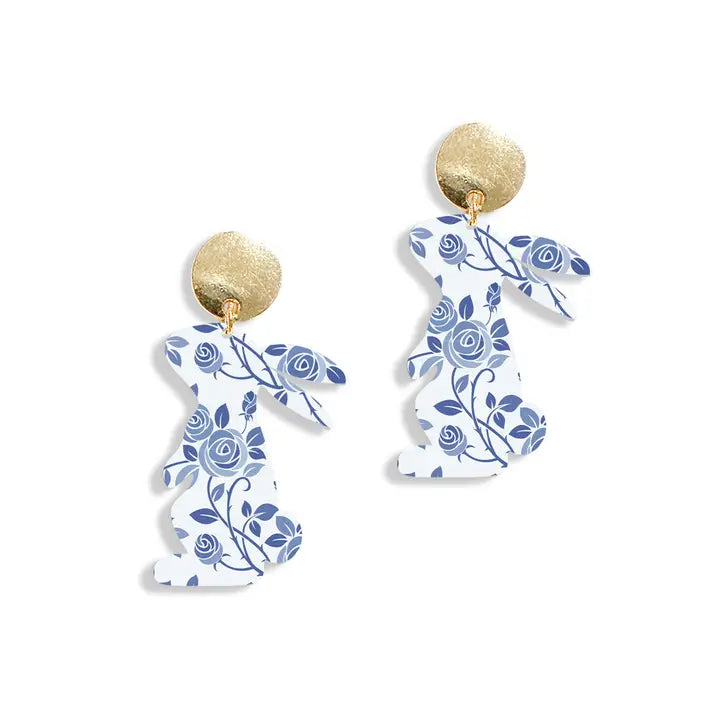 Blue Floral Bunny Earrings