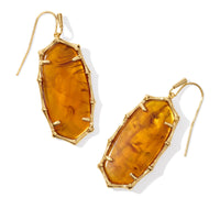 Elle Gold Bamboo Frame Drop Earrings in Marbled Amber Illusion