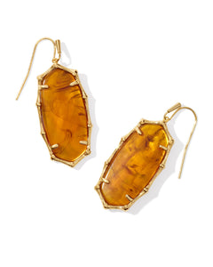 Elle Gold Bamboo Frame Drop Earrings in Marbled Amber Illusion