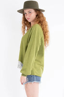 Olive Rhinestone Fringe Sweatshirt
