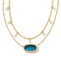 Elisa Pearl Multi Strand Necklace Gold in Teal Abalone