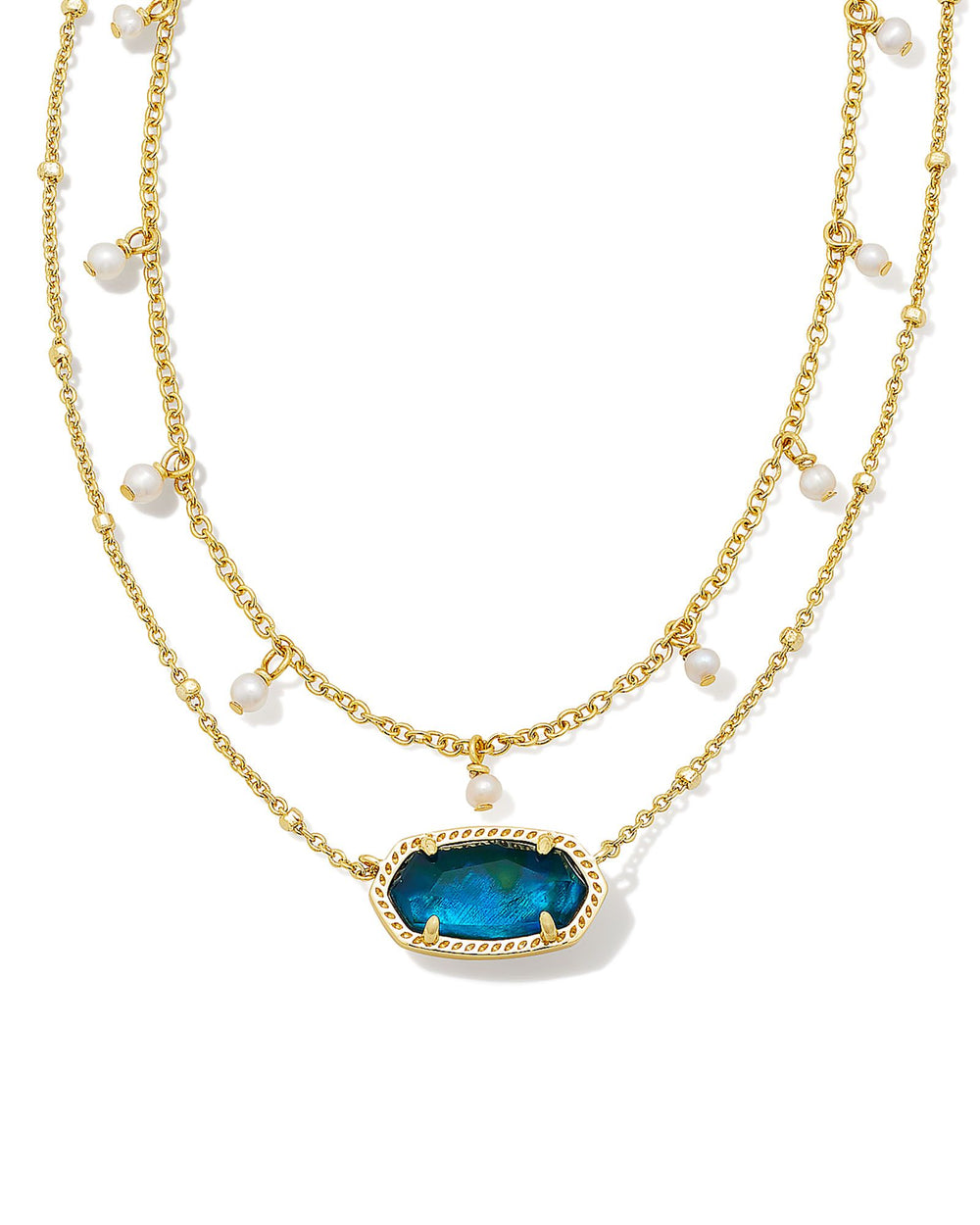 Elisa Pearl Multi Strand Necklace Gold in Teal Abalone