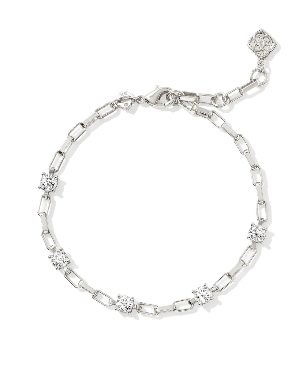 Lexi Rhodium Chain Bracelet in White Crystal