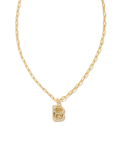 Crystal Letter B Gold Short Pendant Necklace in White Crystal