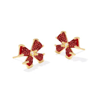 Blair Gold Bow Small Stud Earrings in Bright Red Drusy