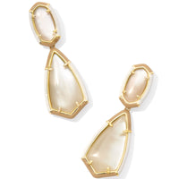 Camry Gold Enamel Frame Statement Earrings in Natural Mother of Pearl