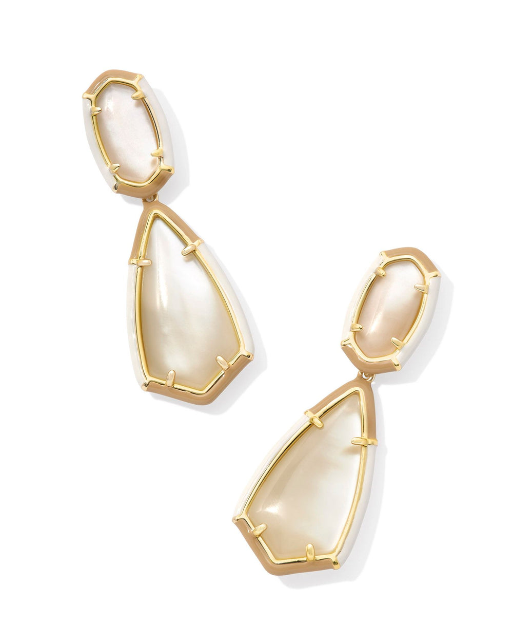 Camry Gold Enamel Frame Statement Earrings in Natural Mother of Pearl