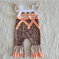 Baby Girls Pumpkin Leopard Bow Rompers