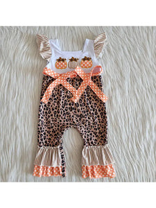 Baby Girls Pumpkin Leopard Bow Rompers