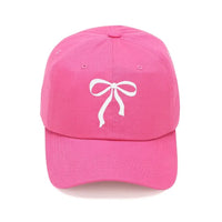 Bow Embroidered Cap -Pink with White Bow