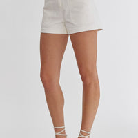 Entro - White High Waisted Denim Shorts