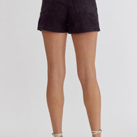 Entro - Black High Waisted Denim Shorts