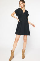 Black Short Sleeve Textured Dress
