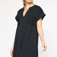 Black Short Sleeve Textured Dress