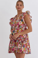 Fuchsia Floral Print Dress
