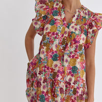 Fuchsia Floral Print Dress