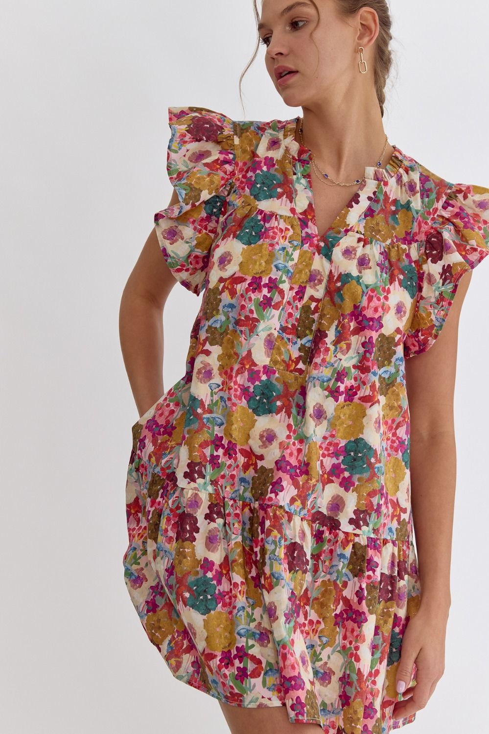 Fuchsia Floral Print Dress