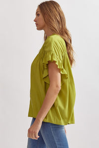 Chartreuse Short Sleeve Button Up Top