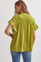 Chartreuse Short Sleeve Button Up Top
