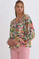 Pink and Green Multi Print Blouse
