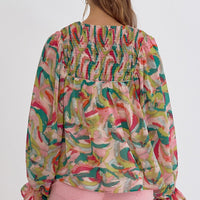 Pink and Green Multi Print Blouse