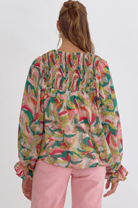 Pink and Green Multi Print Blouse