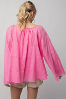 Pink Cotton Tiered Long Sleeve Top
