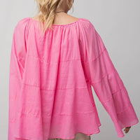 Pink Cotton Tiered Long Sleeve Top