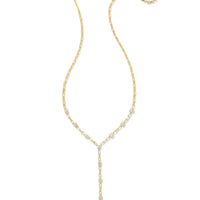 Lexi Gold Y Necklace in White Crystal