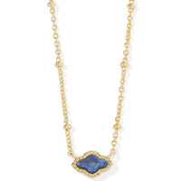 Mini Abbie Gold Satellite Short Pendant Necklace in Navy Abalone