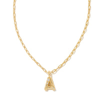 Crystal Letter A Gold Short Pendant Necklace in White Crystal