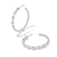 Lexi Rhodium Hoop Earrings in White Crystal