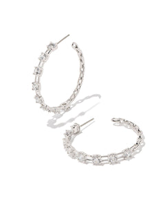 Lexi Rhodium Hoop Earrings in White Crystal