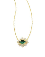 Grayson Gold Sunburst Framed Pendant Necklace in Green Glass
