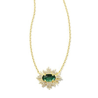 Grayson Gold Sunburst Framed Pendant Necklace in Green Glass