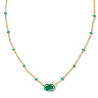 Mini Elisa Gold Enamel Frame Short Pendant Necklace in Emerald Illusion