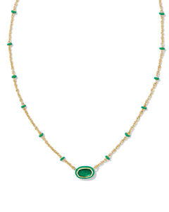 Mini Elisa Gold Enamel Frame Short Pendant Necklace in Emerald Illusion